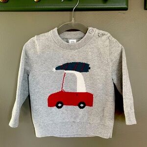 GAP Gray Sweater with Red Car and Navy Surfboard Accent